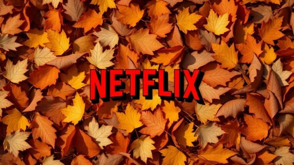 Red Netflix logo on autumn leaves background, best Netflix movies to watch this week.