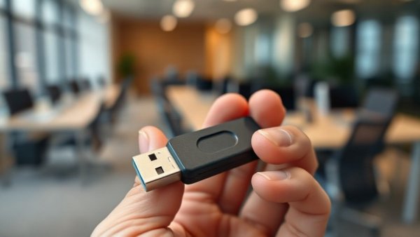 Close-up of hand holding a USB flash drive, showcasing USB flash drive history.