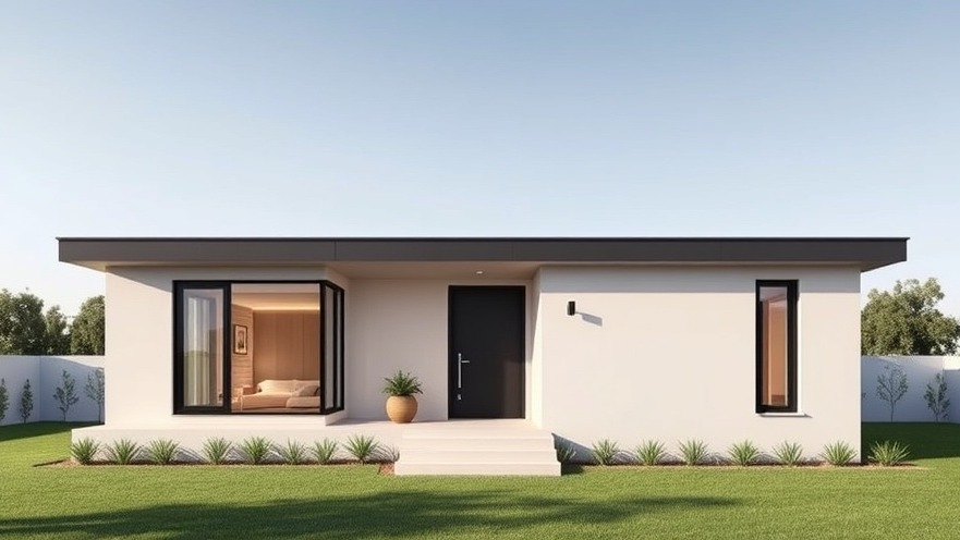 Modern minimalist pre-fab home design showcasing sustainable housing solutions.