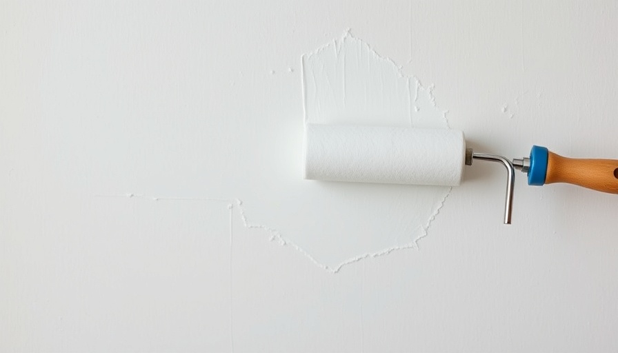 White paint roller on a wall, ideal for kids bedroom colors.