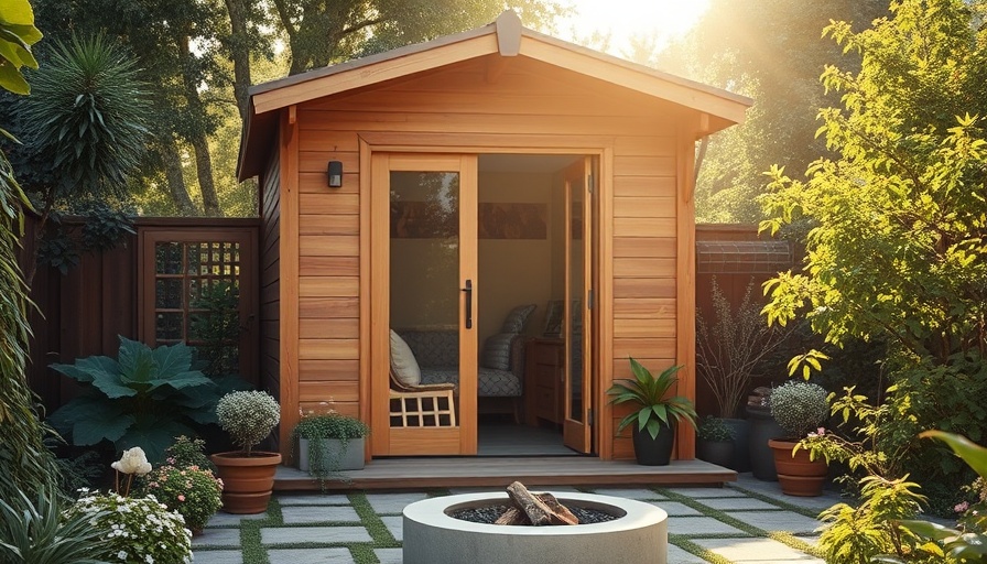Modern wooden shed in garden setting, perfect for smart shed kit ideas.
