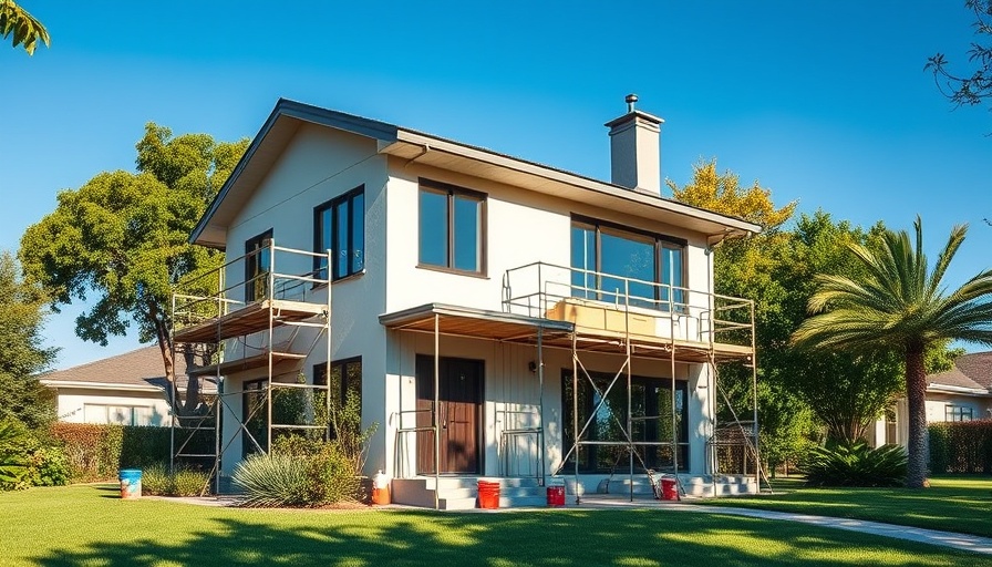 Home renovation timeline image: two-story house in mid-renovation.