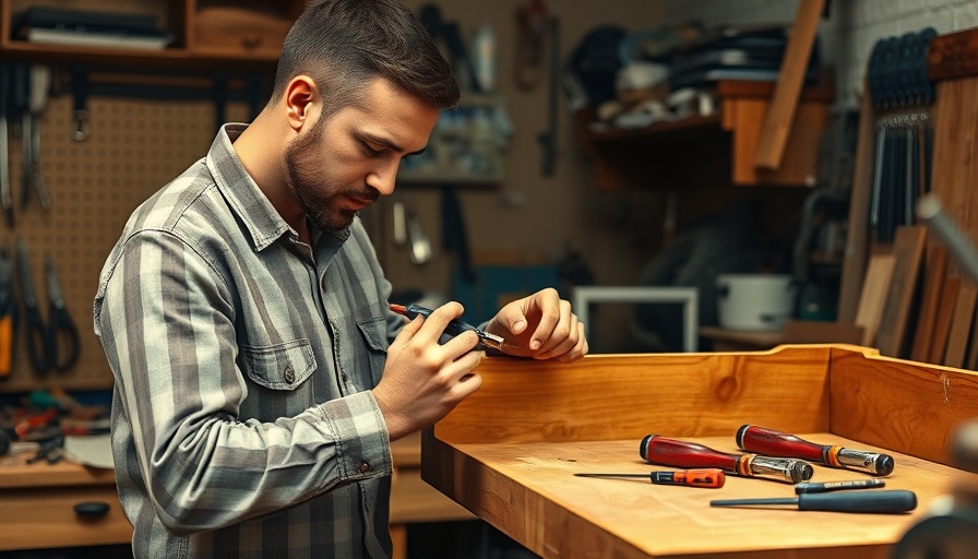 Person fixing a cabinet in workshop, showcasing home repair solutions.