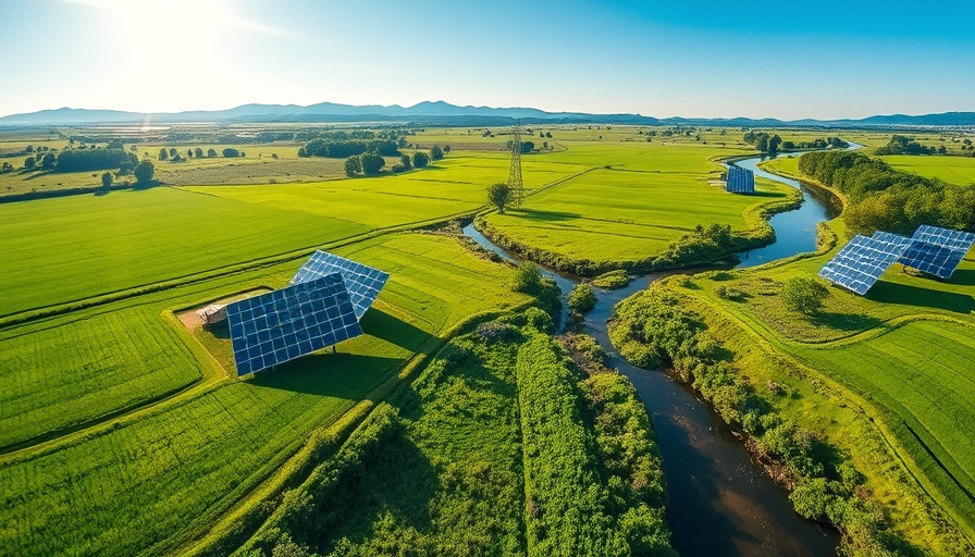Values-Based Investing ESG in serene landscape with solar panels and river.
