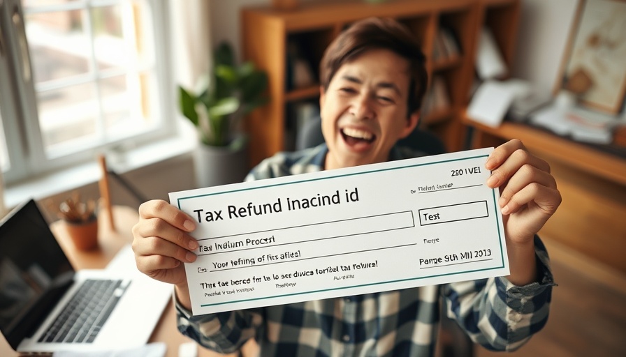 Excited person with Georgia surplus tax refund check in home office.