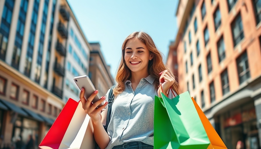 Smart shopping this summer with a young woman outdoors shopping.