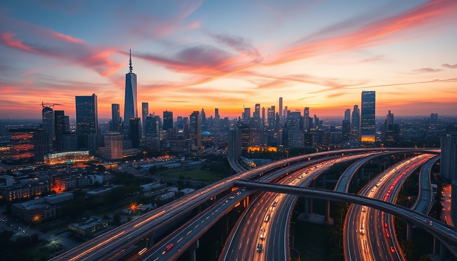 Vibrant cityscape at twilight with highways, strategic readiness in indirect tax theme.