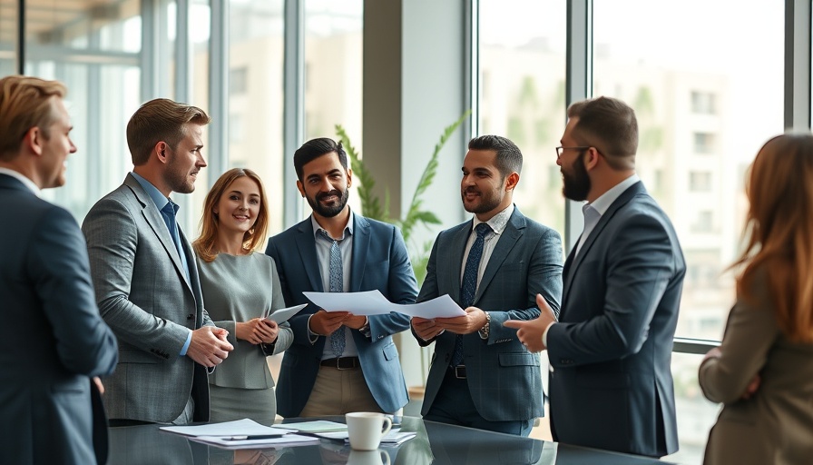 Professionals discussing AI's impact on accounting in modern office.