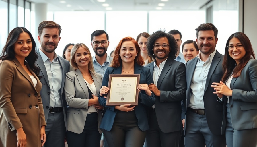 Office workers in a corporate environment receiving an award, illustrating rewarding mediocre performance.