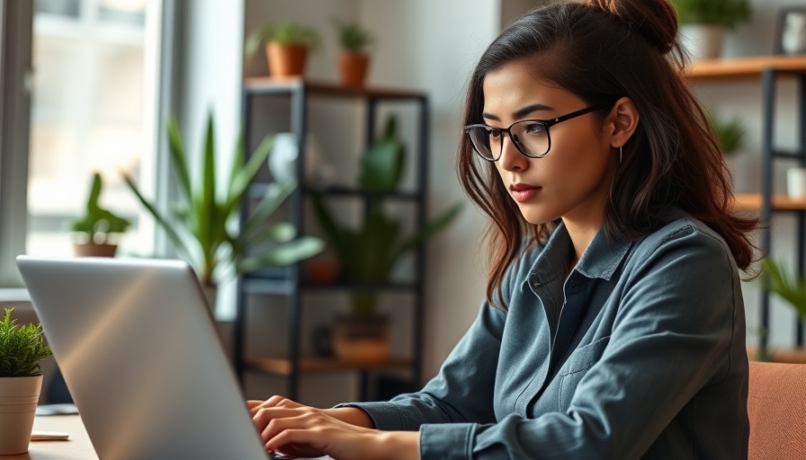 Impact of screen time on employee emotional wellbeing. Woman focused on laptop.