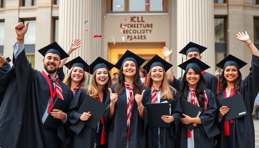 INSEAD MBA graduates celebrating outside university building.