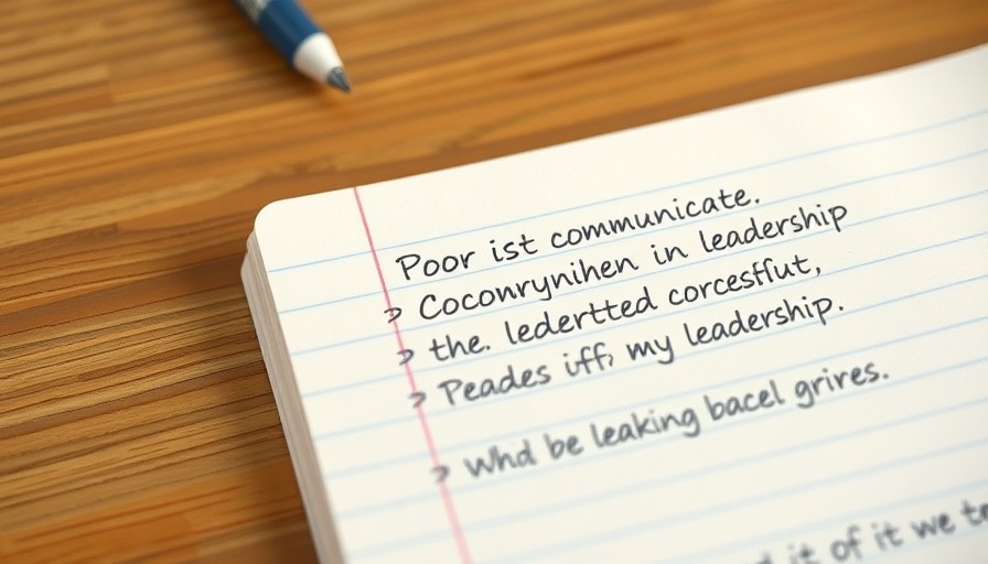 Handwritten notes outlining communication issues and leadership in business.