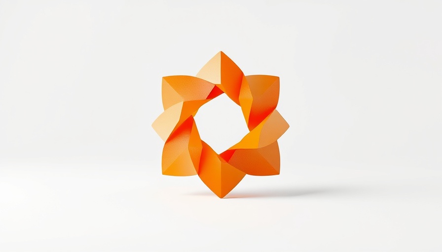 Abstract geometric shape, vibrant orange and white gradient, minimalistic design, engaging busy stakeholders.