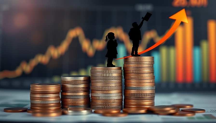 Abstract depiction of child tax credit increase with coins and silhouette.