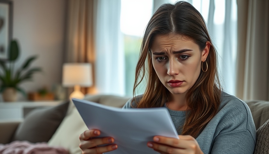 Concerned young woman reading letter about loan taken out in your name.