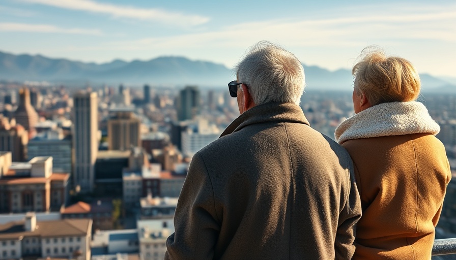 Elderly couple overlooking city, reflecting on overseas estate planning.