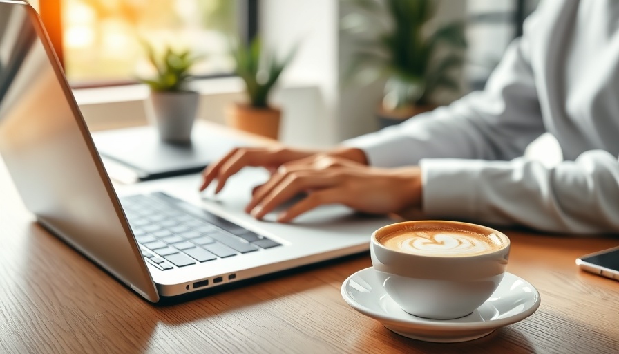 Person working on laptop with coffee; achieving financial goals.