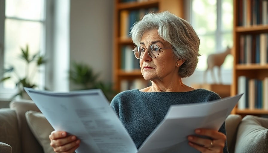 Mature woman contemplating retirement options at home.