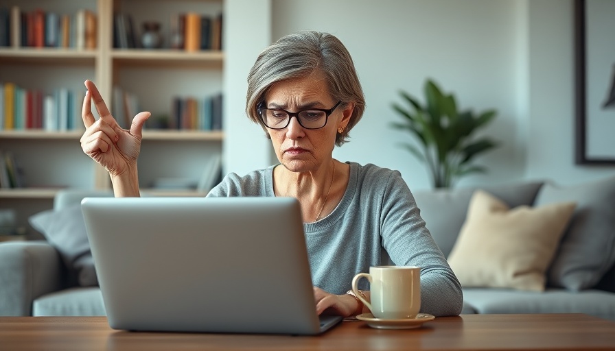 Frustrated woman using laptop, exploring social media impact on savings.