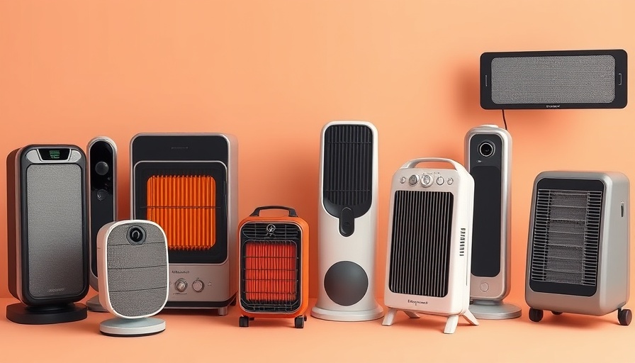 Various sleek and modern safest space heaters on a peach background.