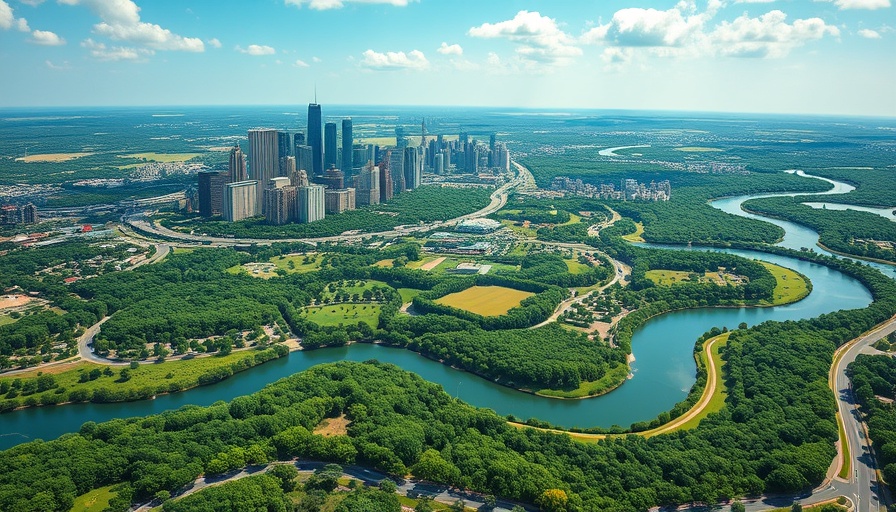 Scenic city view with lush greenery and lakes, ideal for retirees.