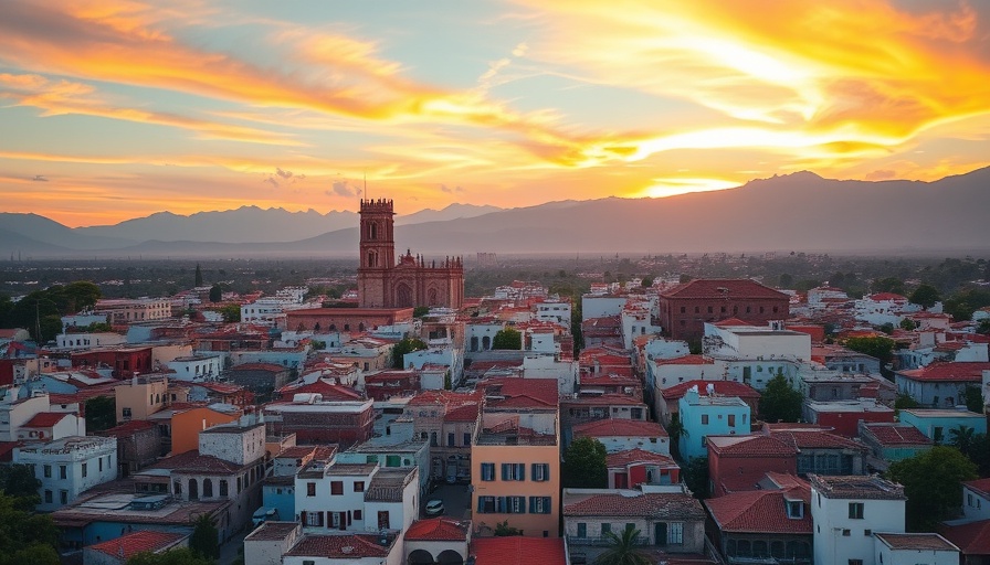 Aerial view of a Mexican city with mountains, ideal retirement destination.