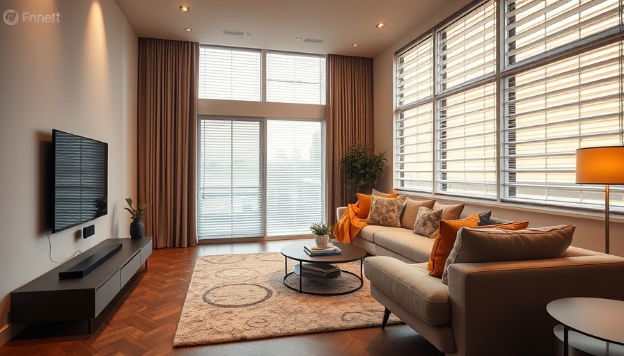 Modern living room with smart home automation features.