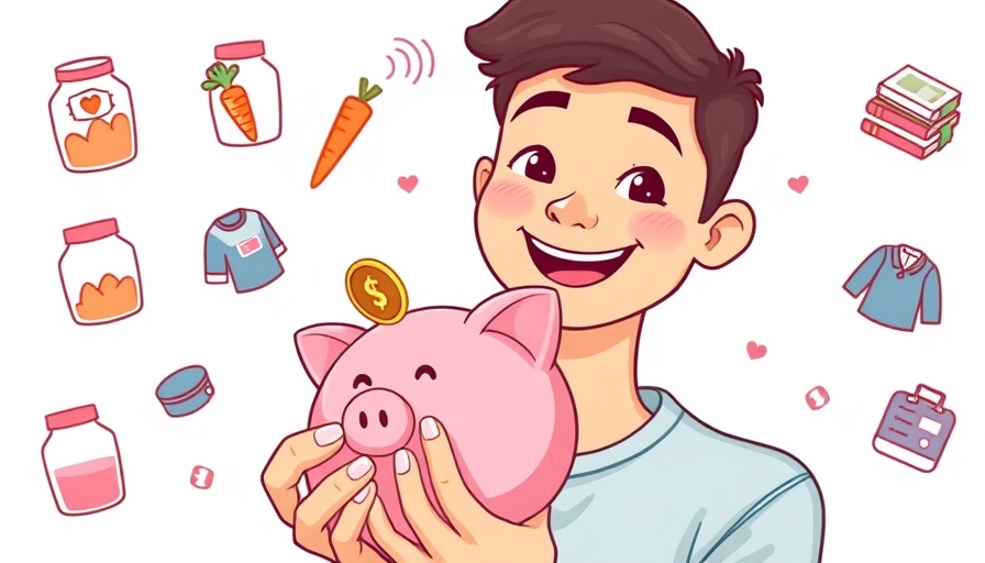 Cartoon of young adult with piggy bank showcasing Gen Z financial habits