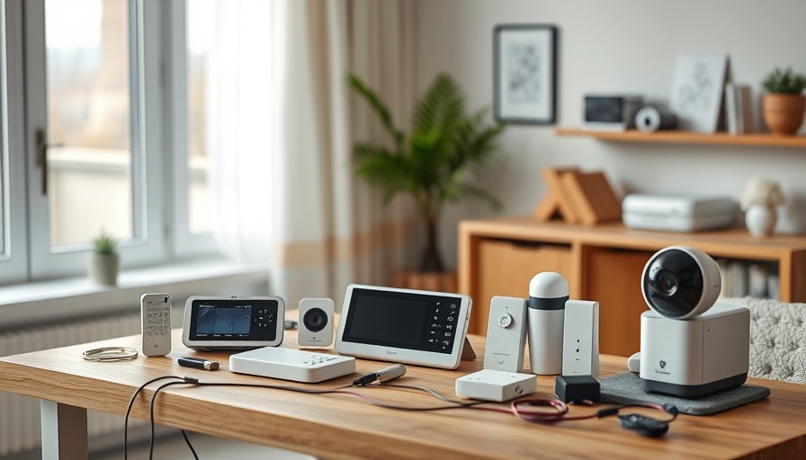 Modern DIY home alarm system setup on a table with natural lighting.