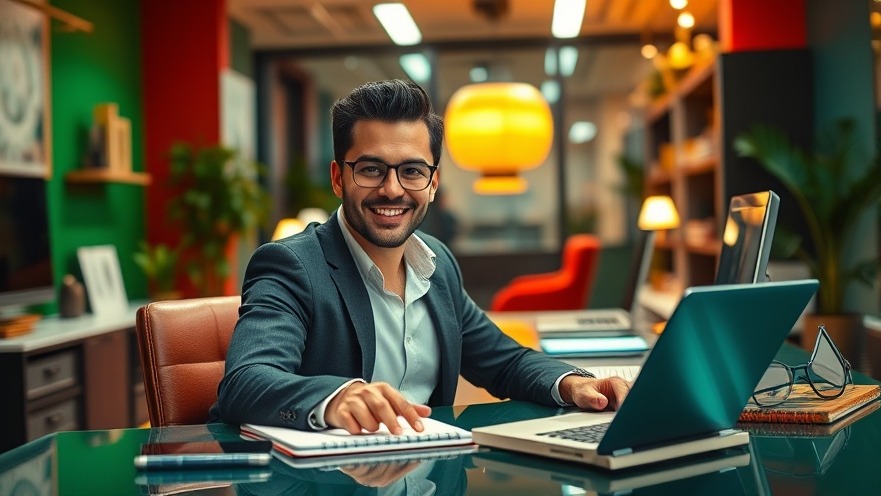 Confident entrepreneur in a stylish office, showcasing ambition and success.