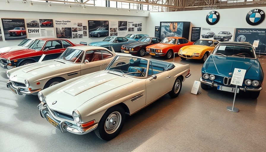 Classic BMW showcase at ultimate driving museum, vintage cars on display.