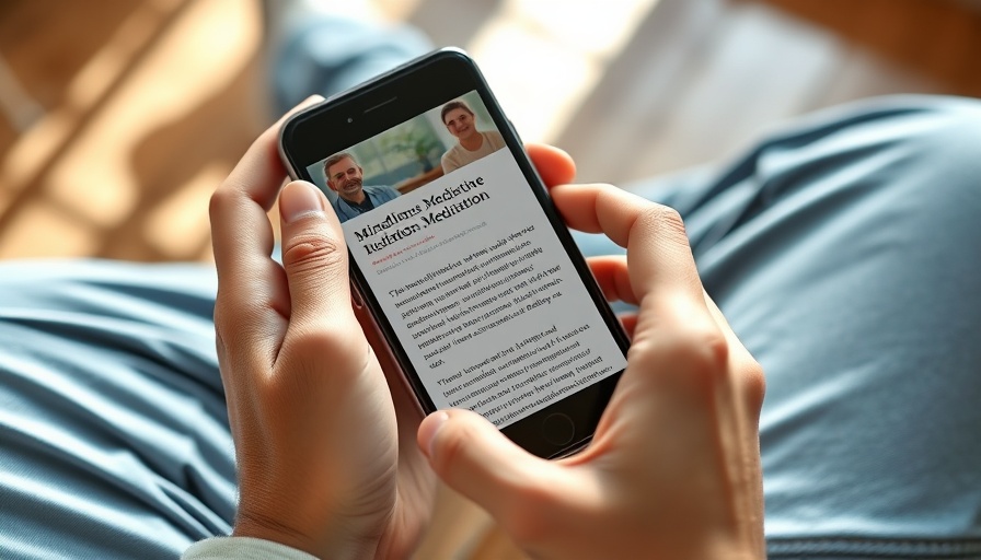 Mindfulness meditation article on smartphone, close-up view.