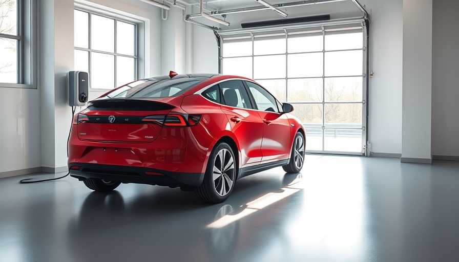 Red electric vehicle charging in a garage, EV lease credit concept.