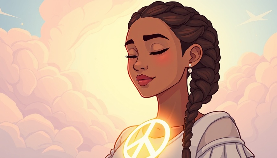 Serene woman practicing self-care for anxiety in a dreamy cartoon setting.