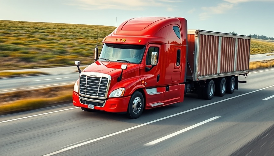 Vibrant semi-truck on highway for automotive insurance insights.