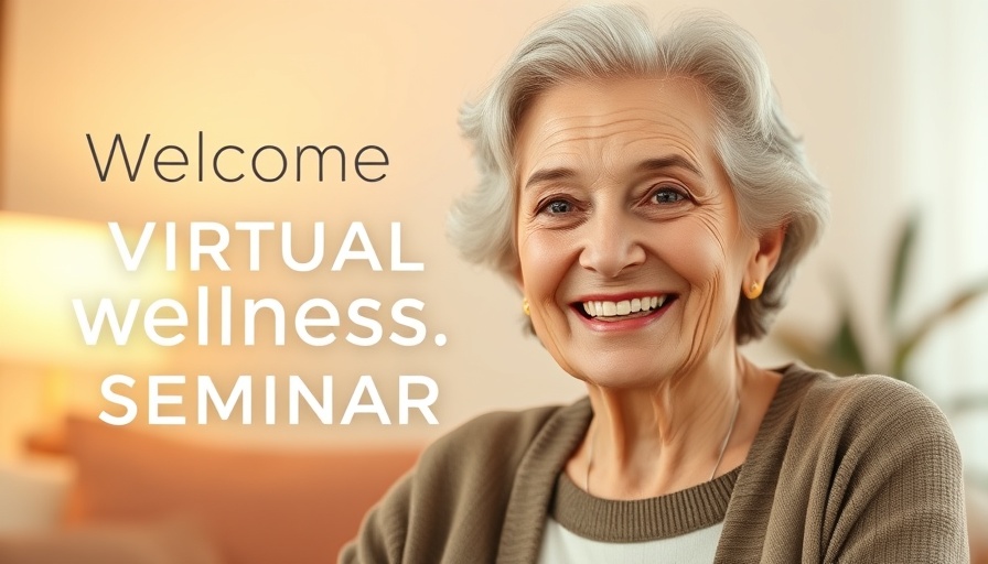 Virtual wellness seminar on self-care routine featuring smiling older woman.