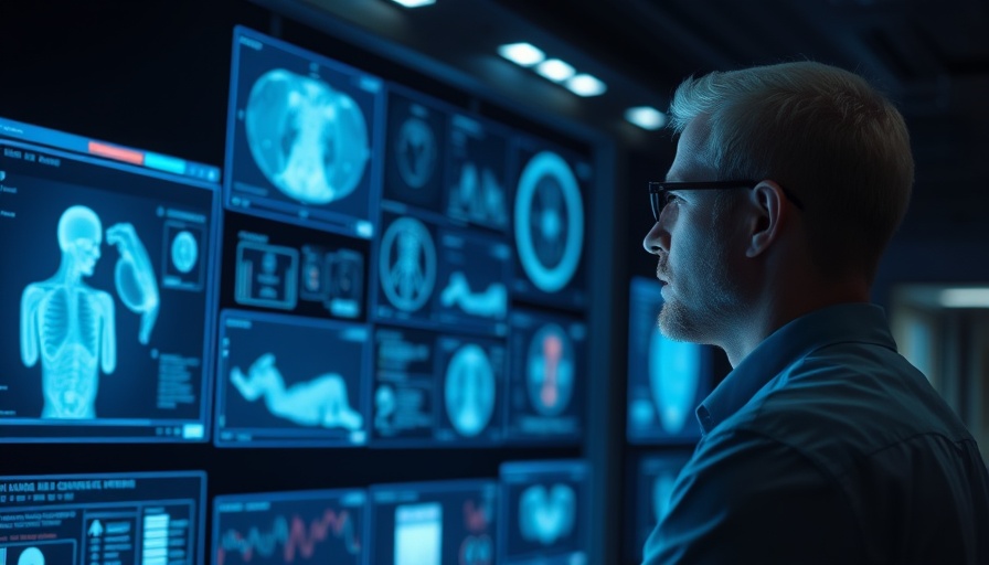 Man analyzing healthcare data on holographic screen, healthcare modernization.