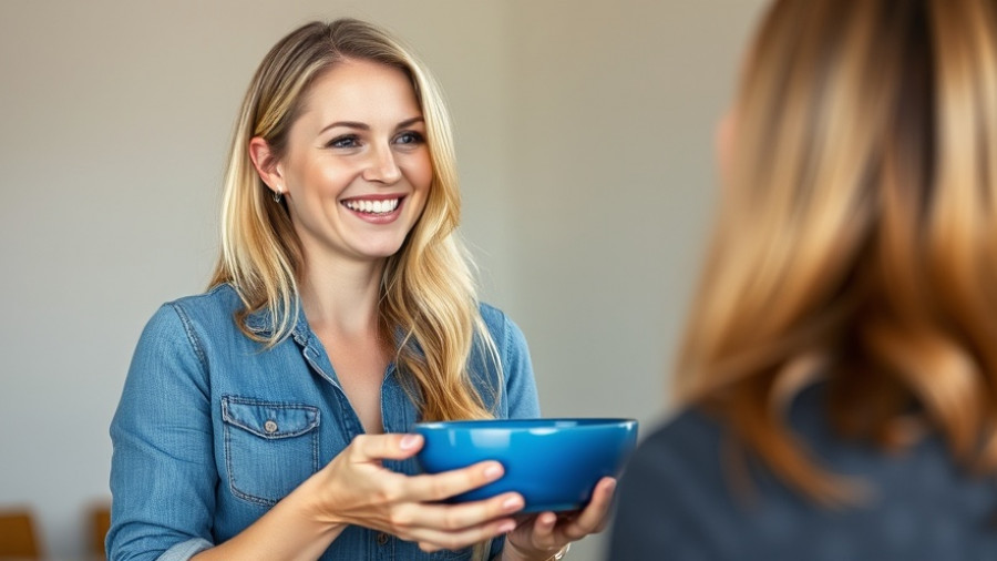 Healthy eating and engagement, woman with bowl indoors.