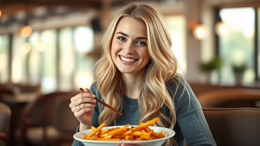 Blonde woman enjoying a hunger crushing meal indoors.
