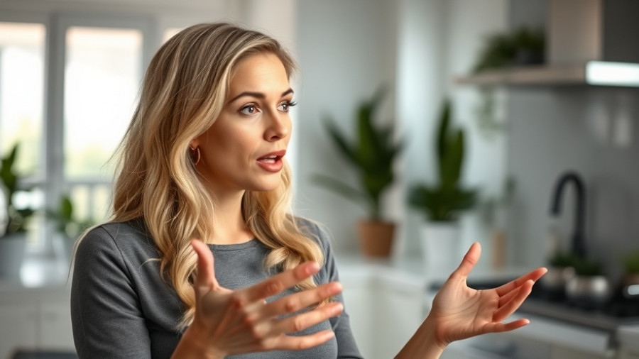 Woman sharing bread hack lowers blood sugar in a modern kitchen.