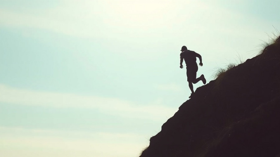 Silhouette hiking steep hill at dawn, mindfulness meditation essence.