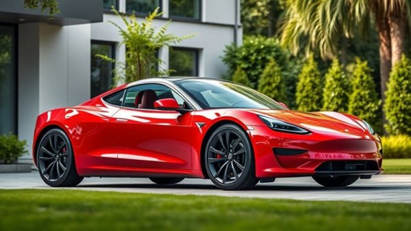 Tesla Roadster elegantly parked in front of modern house