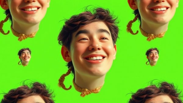 Surreal face on a green background, surreal expression