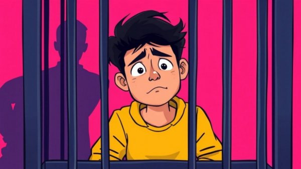 Stylized illustration of a young man feeling trapped, symbolizing anxiety.