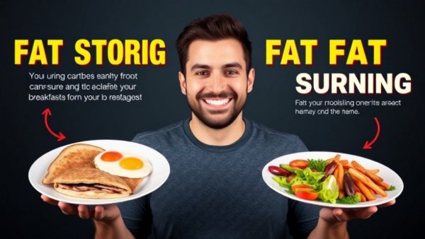 Healthy lifestyle breakfast comparison infographic with smiling man.