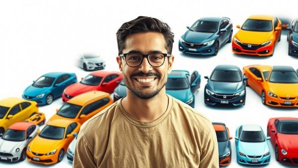 Collage of pixelated Honda unique cars with smiling man.