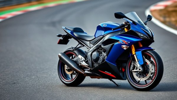 Sleek sports bike showcasing aerodynamic features on a race track.