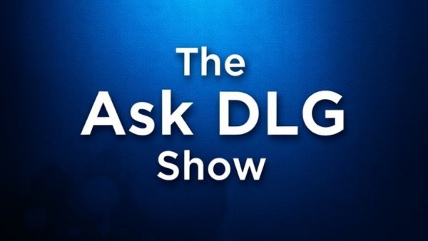 The Ask DLG Show text on textured blue background, modern vibe.