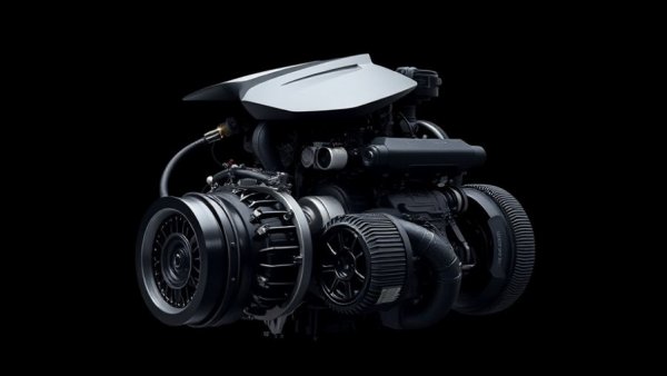 European supercar engine in futuristic design, powerful and sleek.