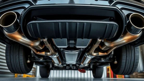 Sleek car exhaust system for real horsepower gains in a garage.